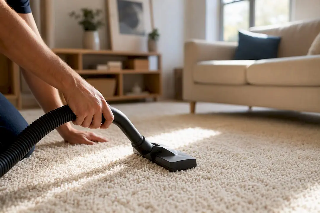 Hand vacuuming carpet edge