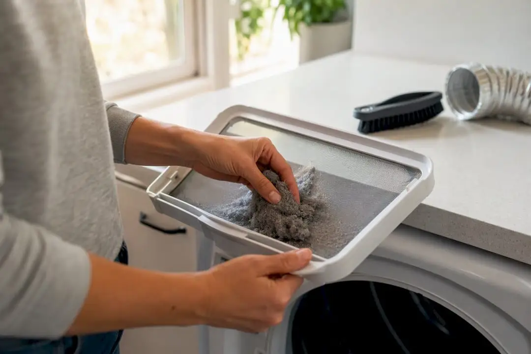 Hands cleaning dryer lint trap