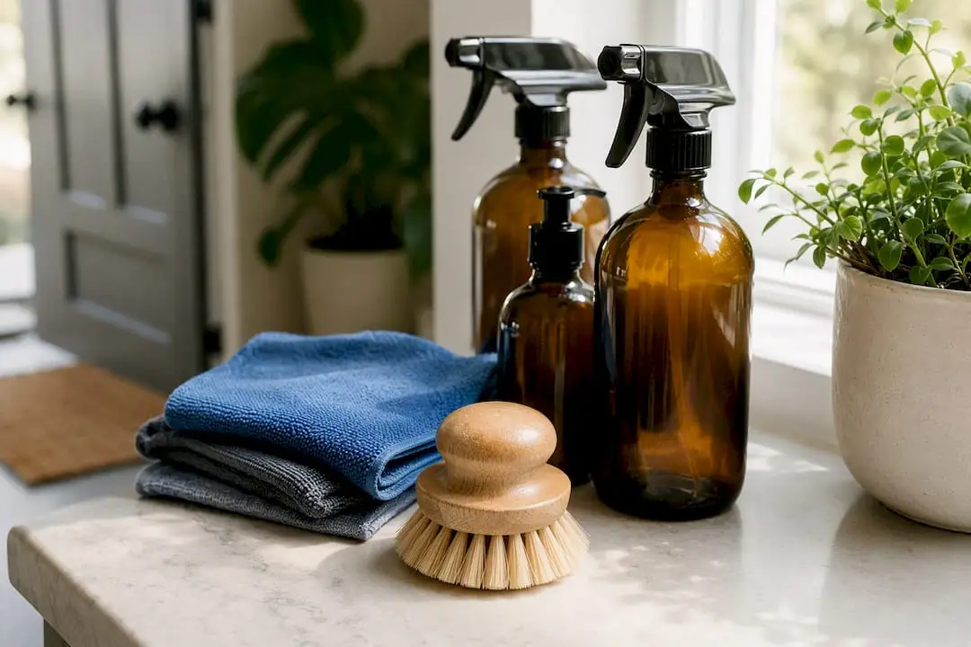 Eco-friendly home cleaning products on countertop