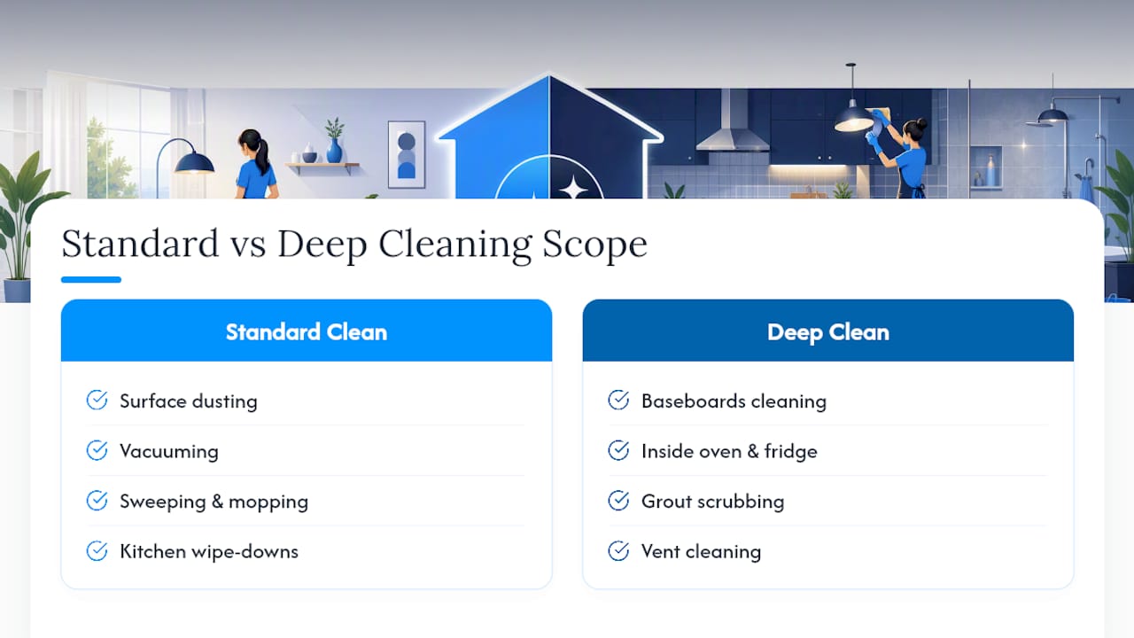 Standard and deep cleaning scope comparison