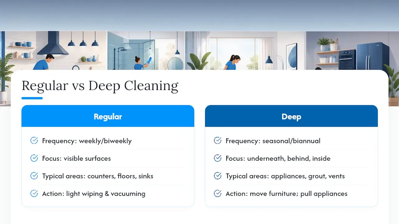 Regular and deep cleaning comparison