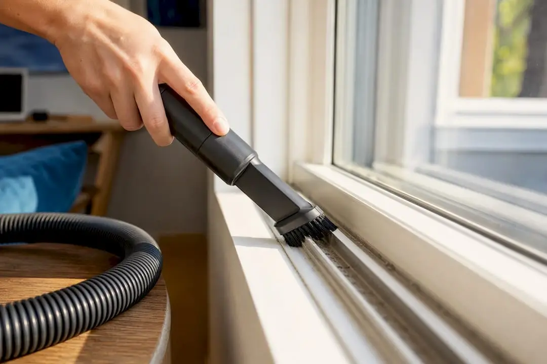 Brush cleaning dust from window track