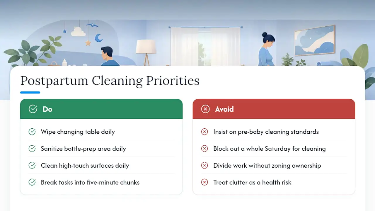Postpartum cleaning priorities and frequencies