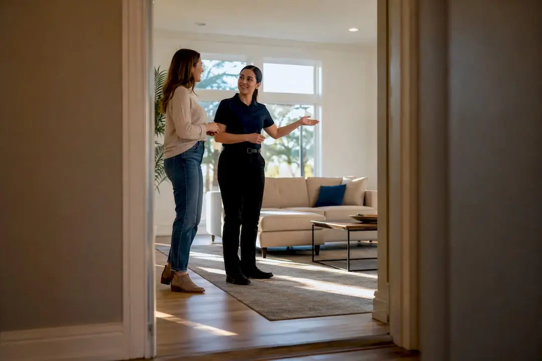Homeowner reviewing cleaning service needs