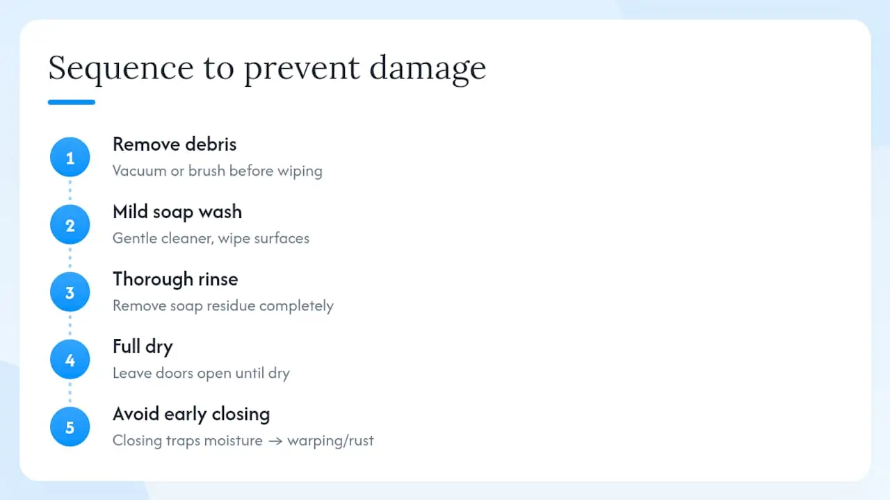 Cabinet cleaning moisture damage sequence