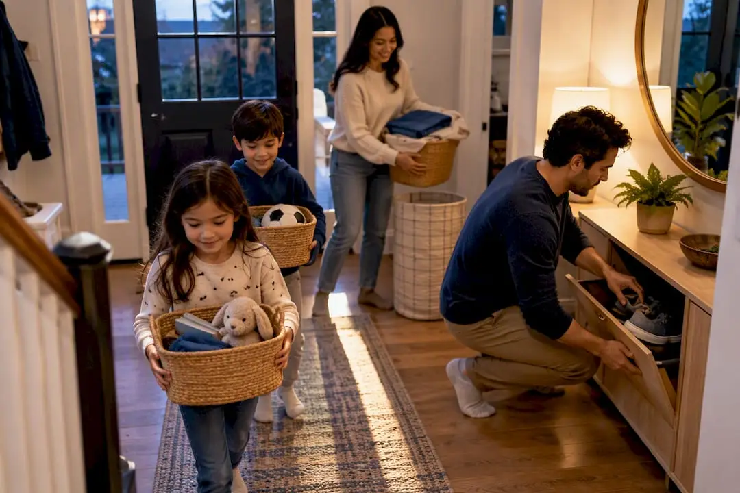 Family sharing an evening home reset