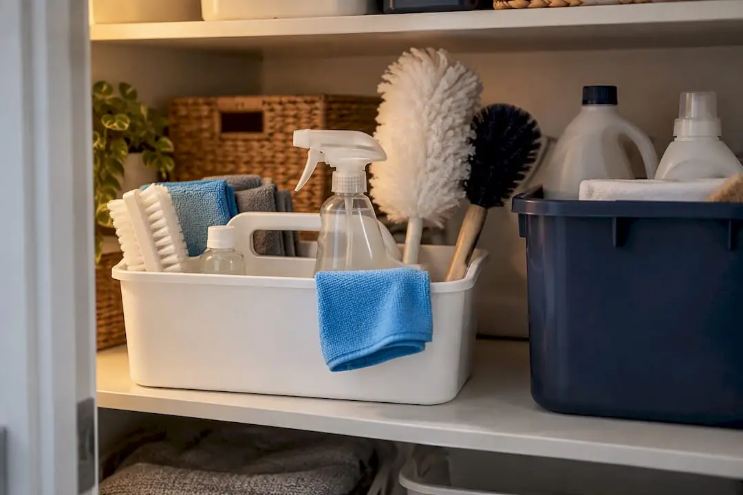 Organized caddy and household cleaning supplies
