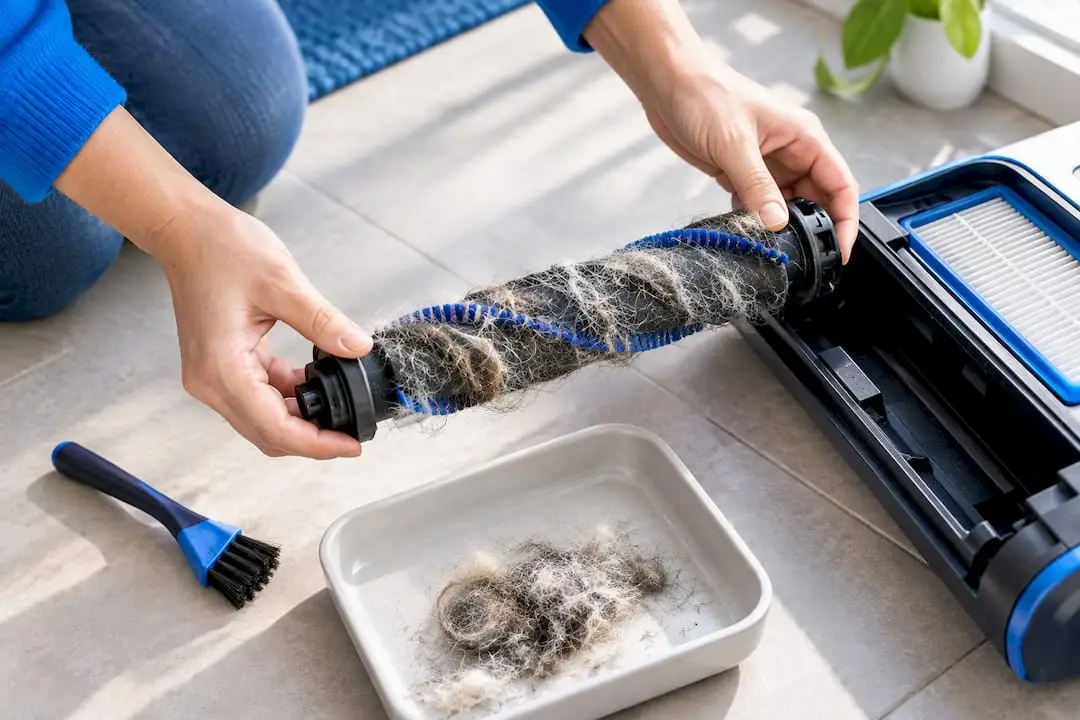 Hair wrapped around vacuum brush roll