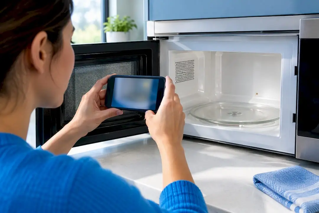 Homeowner photographing a missed microwave spot