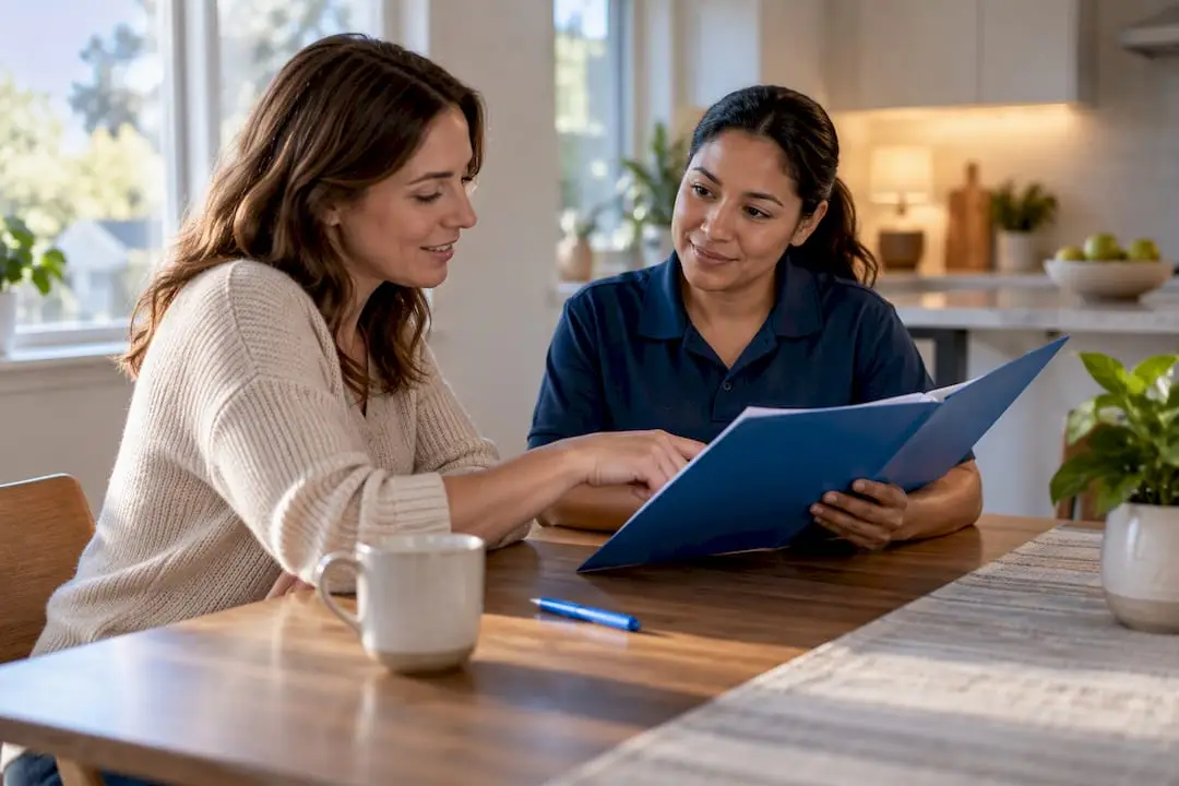Homeowner reviewing cleaner insurance coverage