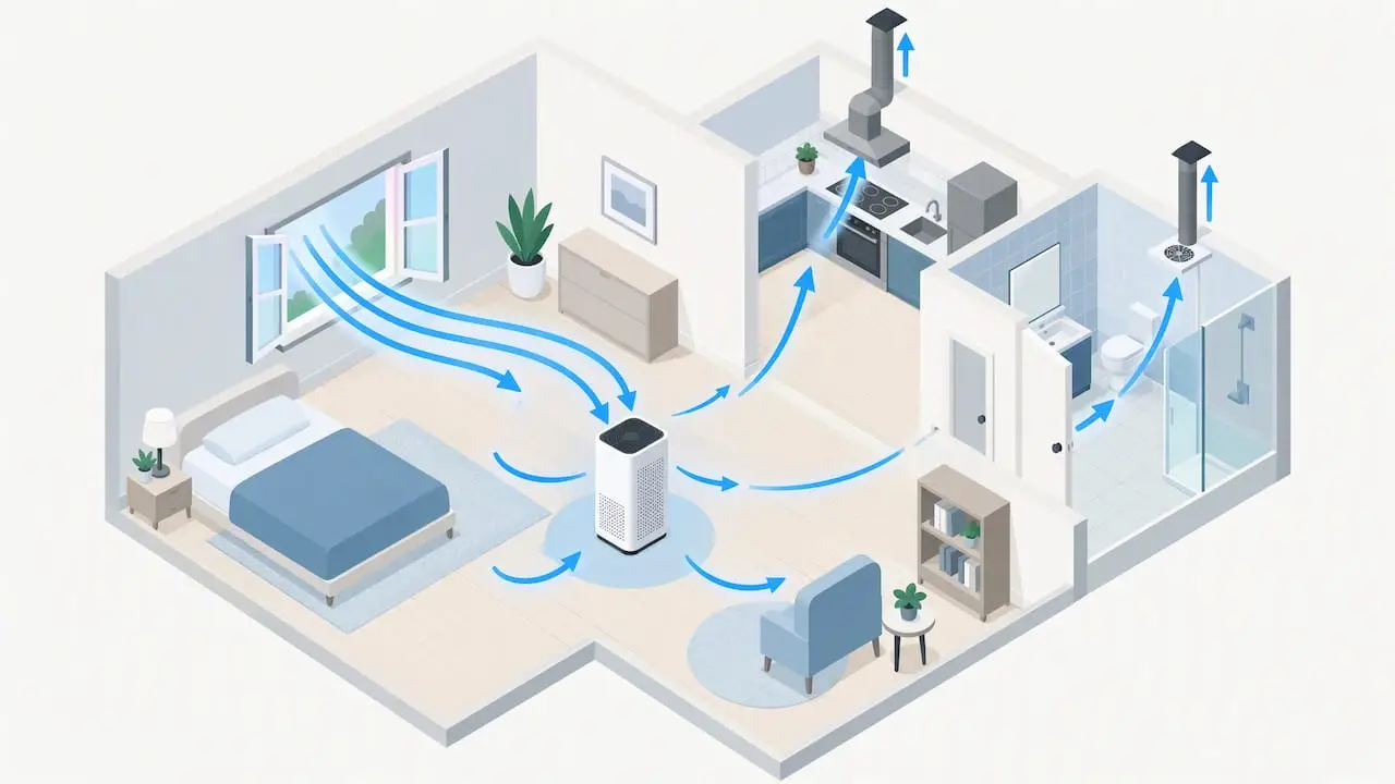 Illustration of home airflow and air purifier placement