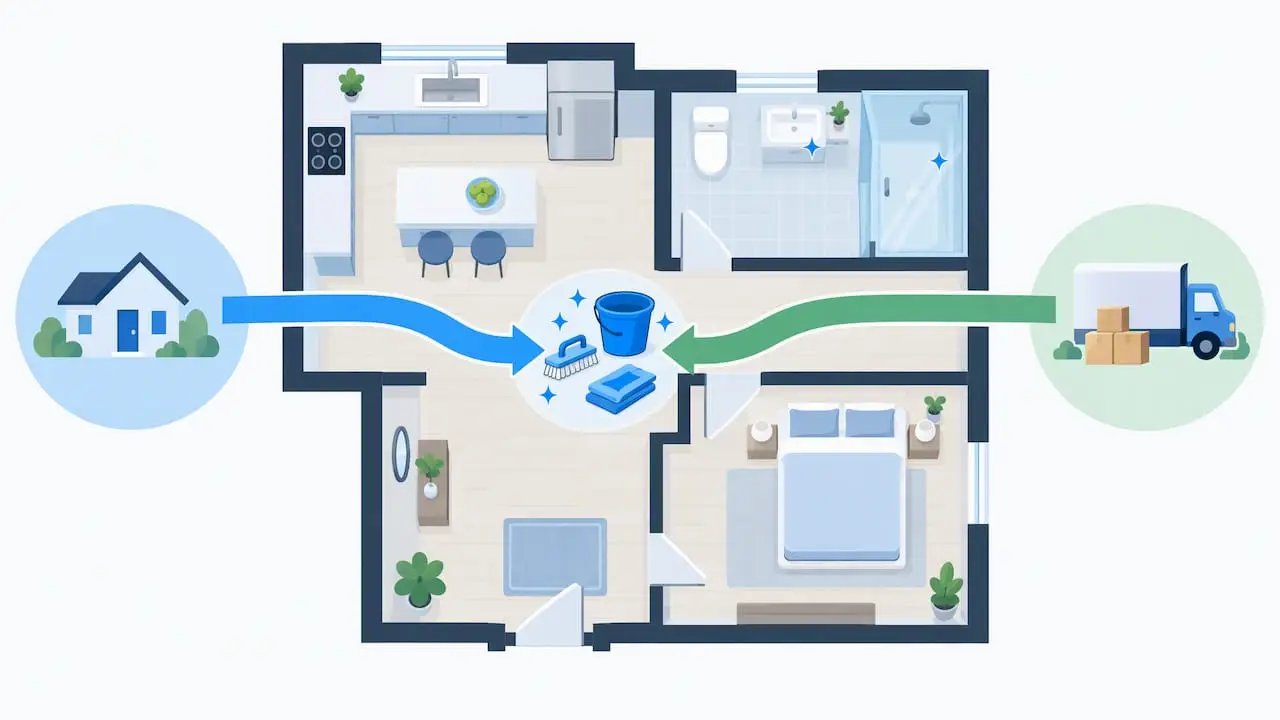 Illustration showing shared sale and move-out cleaning tasks