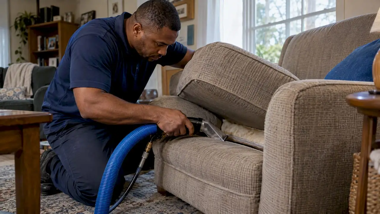 Cleaner steam treating upholstered chair seams