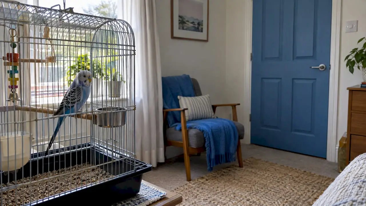 Pet bird kept in a separate room