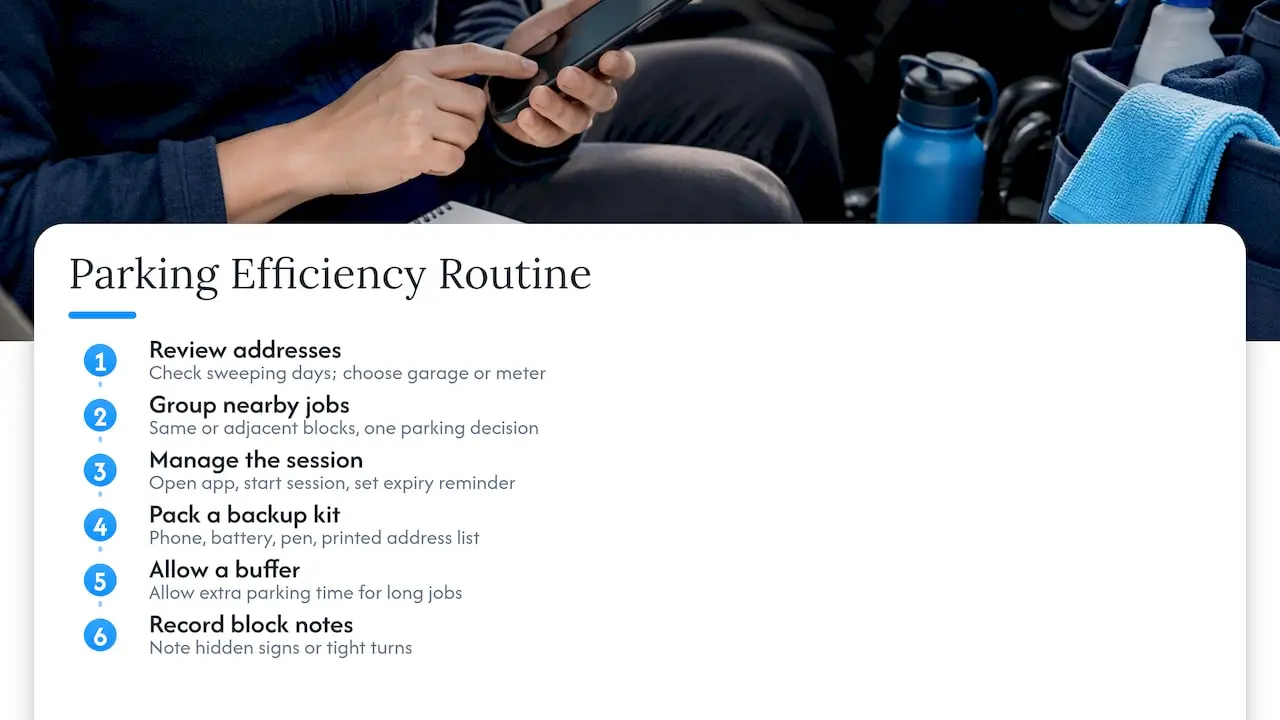 Routine for managing parking during cleaning appointments