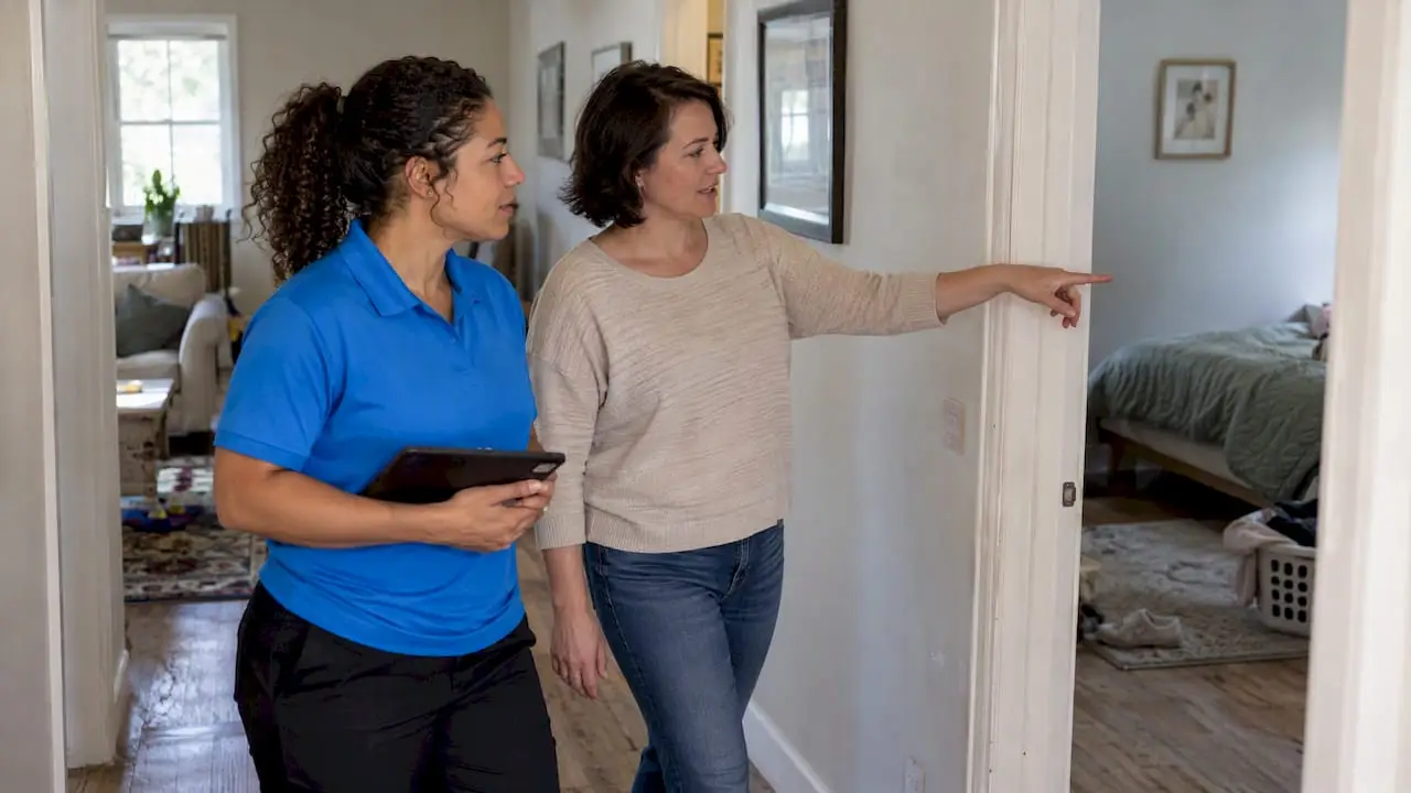 Homeowner and cleaner discussing a home estimate