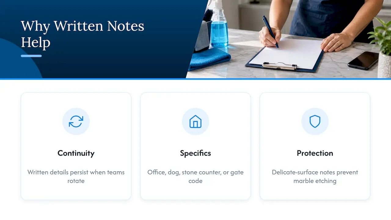 Why written notes beat verbal instructions — overview diagram
