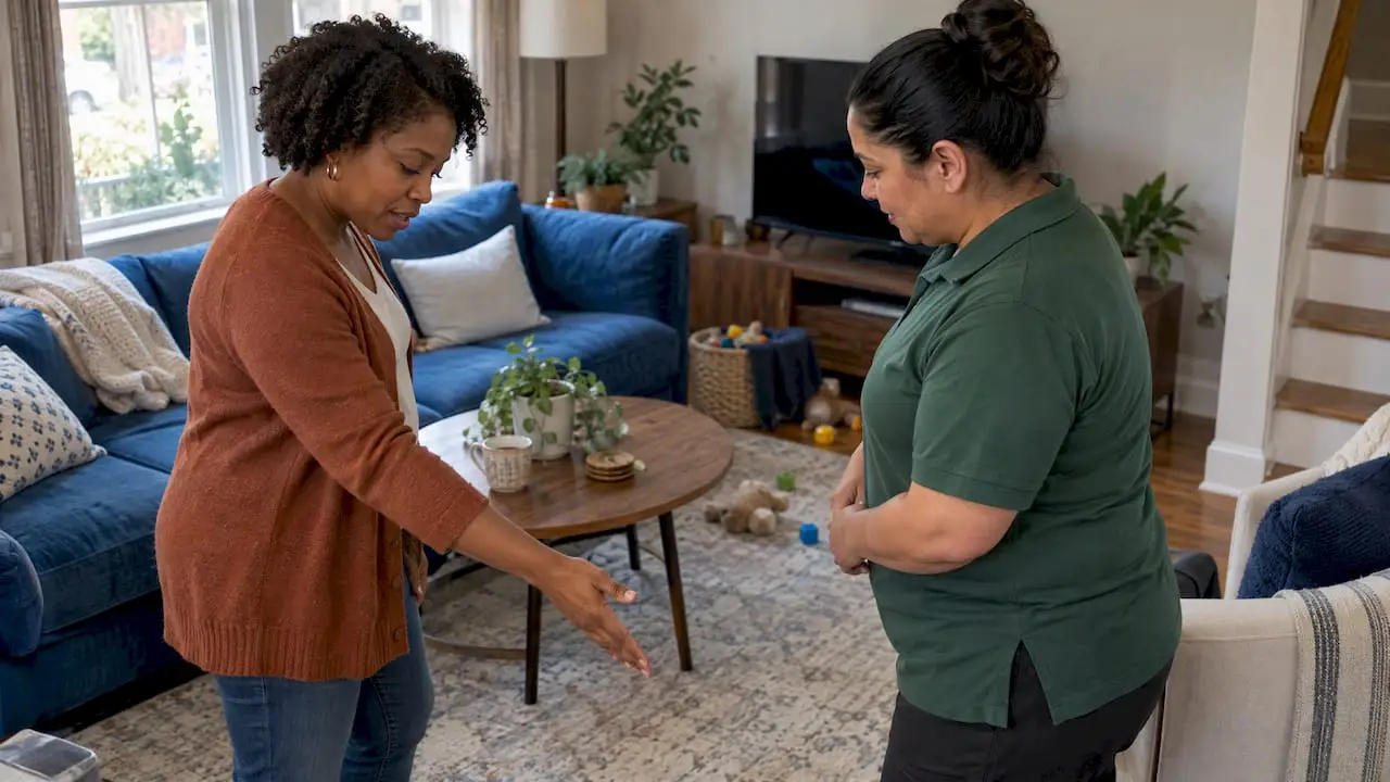 Homeowner and cleaner discuss a tailored service plan